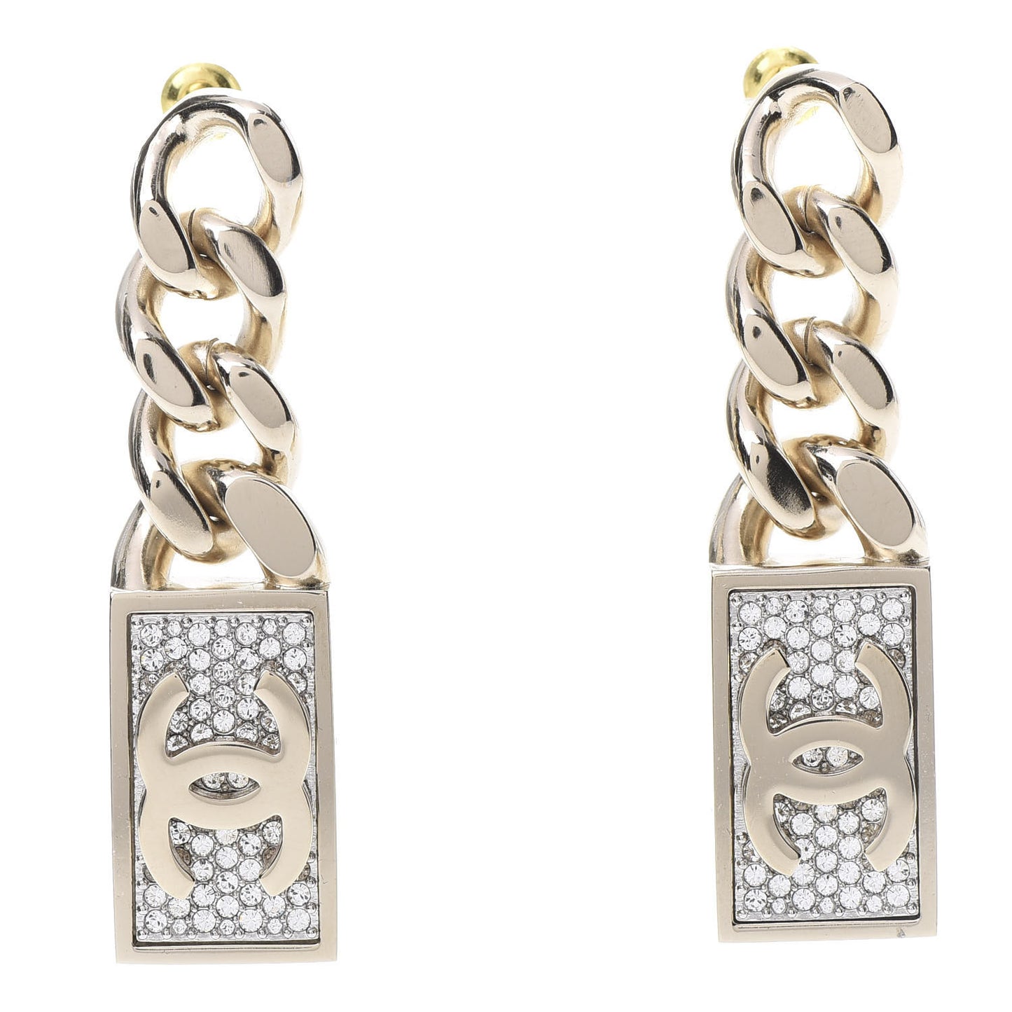 Crystal Dog Tag Charm Earrings Gold