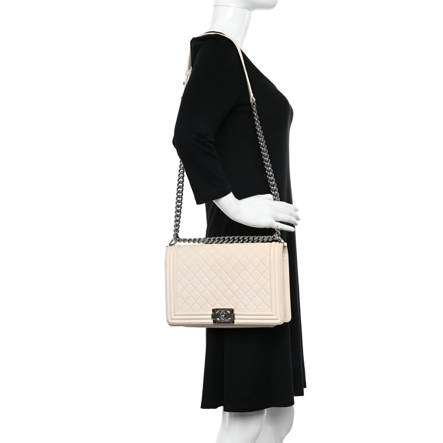 Caviar Quilted New Medium Boy Flap White