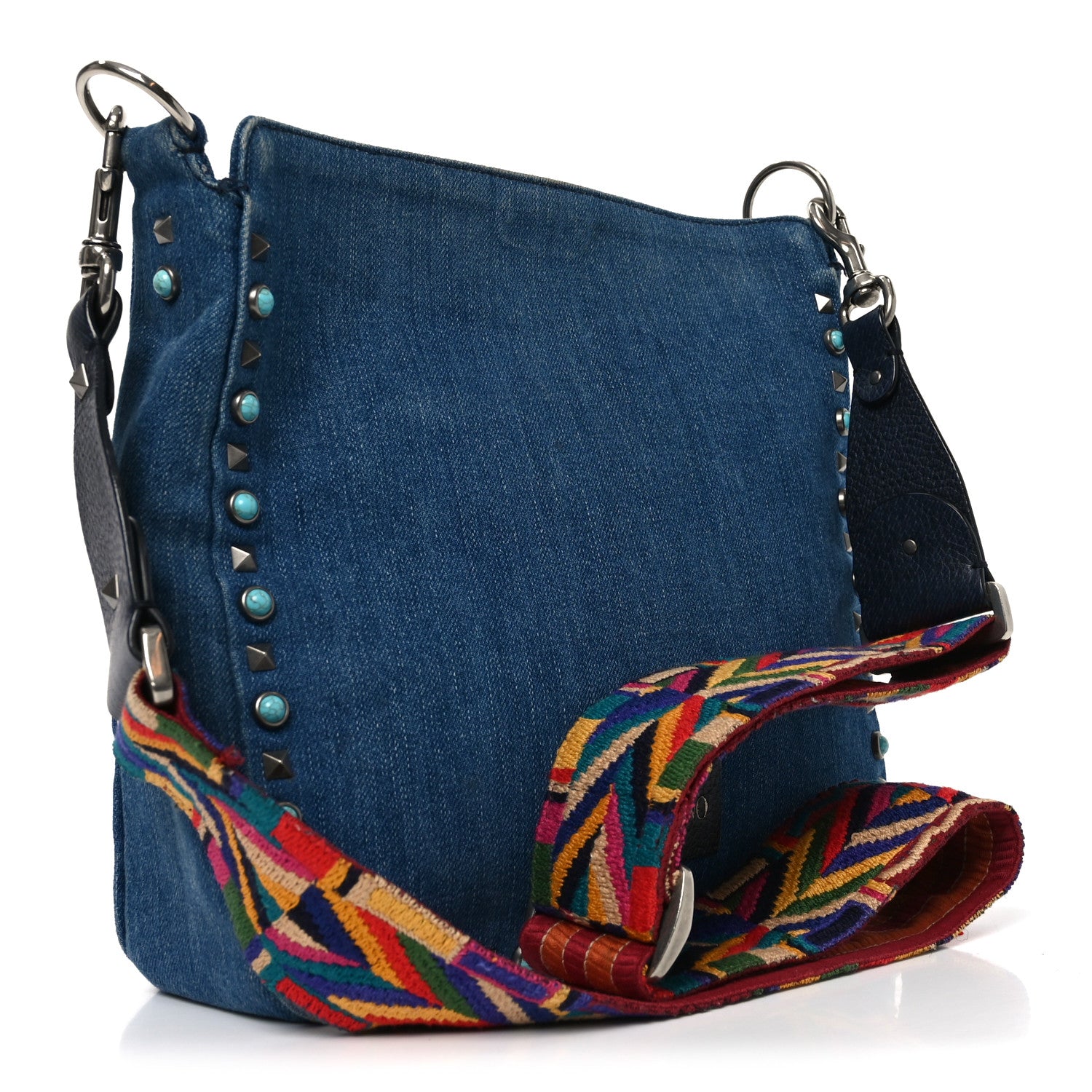 Valentino Garavani Denim Small Guitar Strap Rockstud Rolling Flip-Lock Messenger Bag Blue 3 of 10
