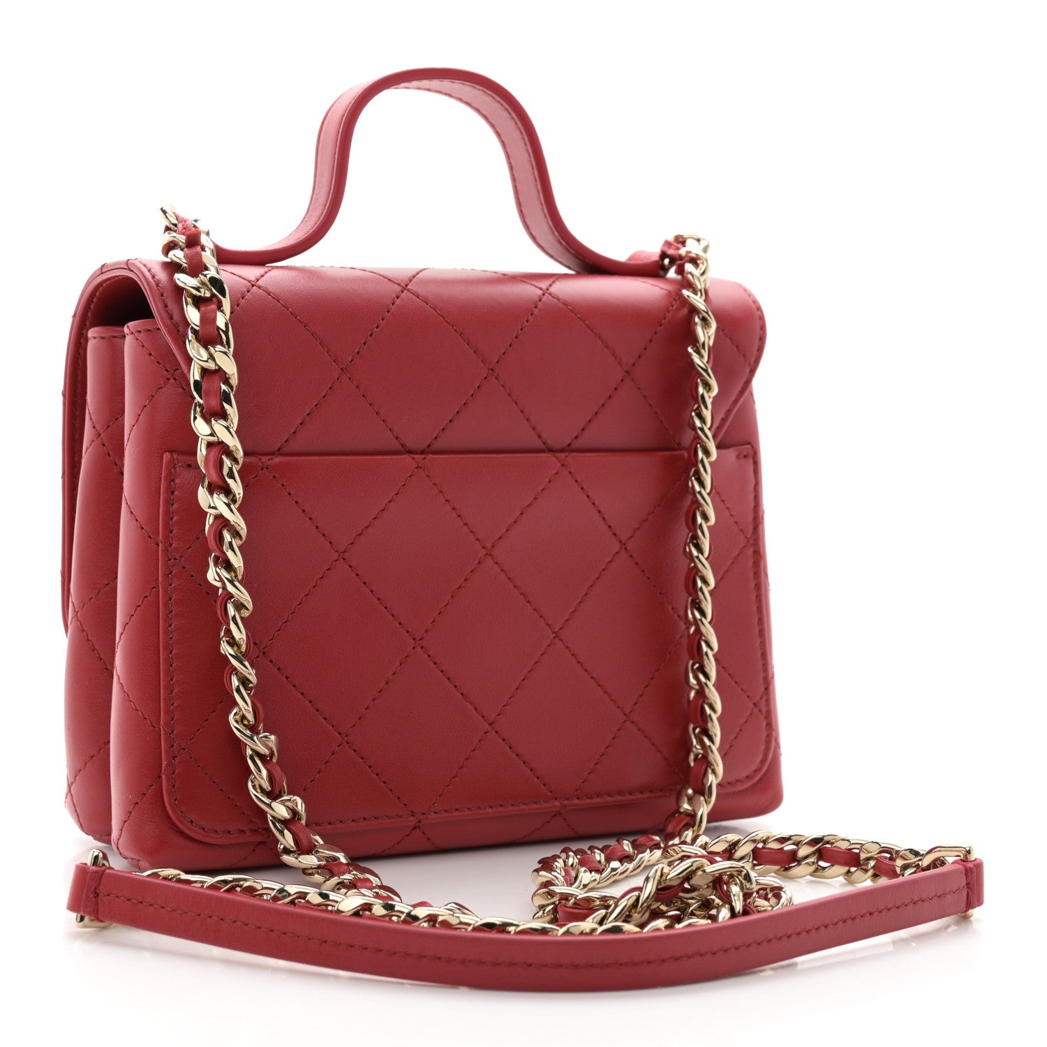 Chanel Calfskin Quilted Small Double Pocket Top Handle Flap Red 3 of 12