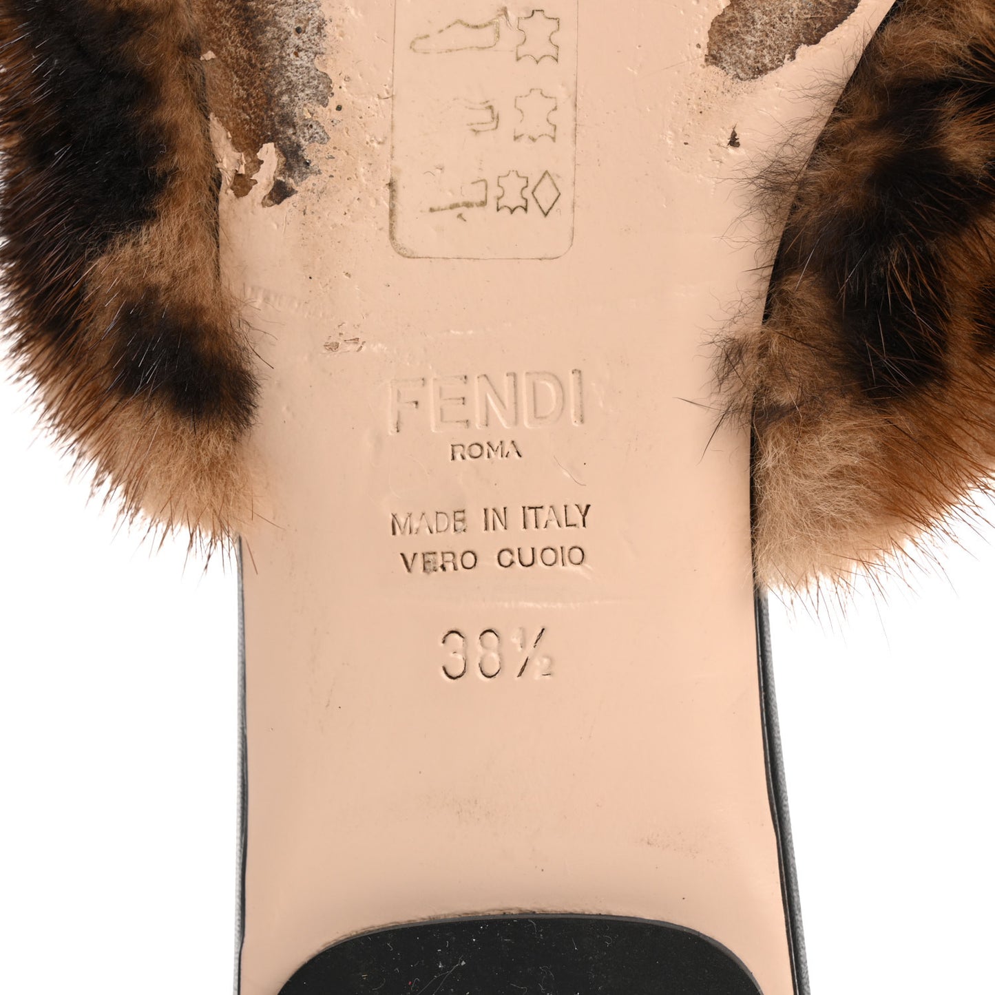 Calfskin Mink Fur FF Flat Mules 38.5 Black