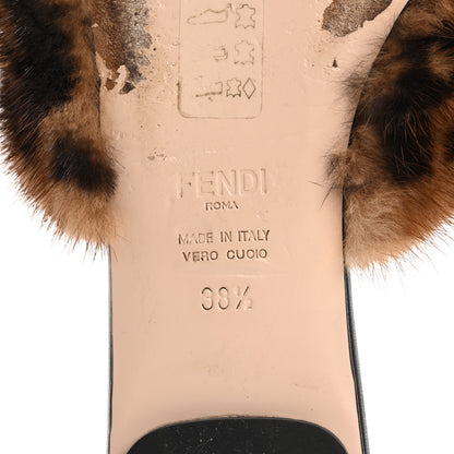 Fendi Calfskin Mink Fur FF Flat Mules 38.5 Black 8 of 10