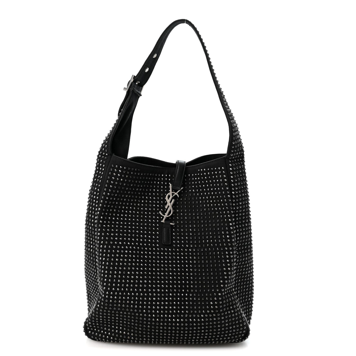 Saint Laurent Cotton Studded Le 5 A 7 Soft Hobo Black 1 of 12