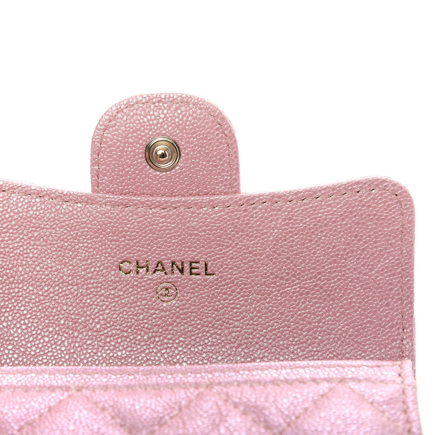 Iridescent Caviar Quilted Flap Card Holder Rose Pink