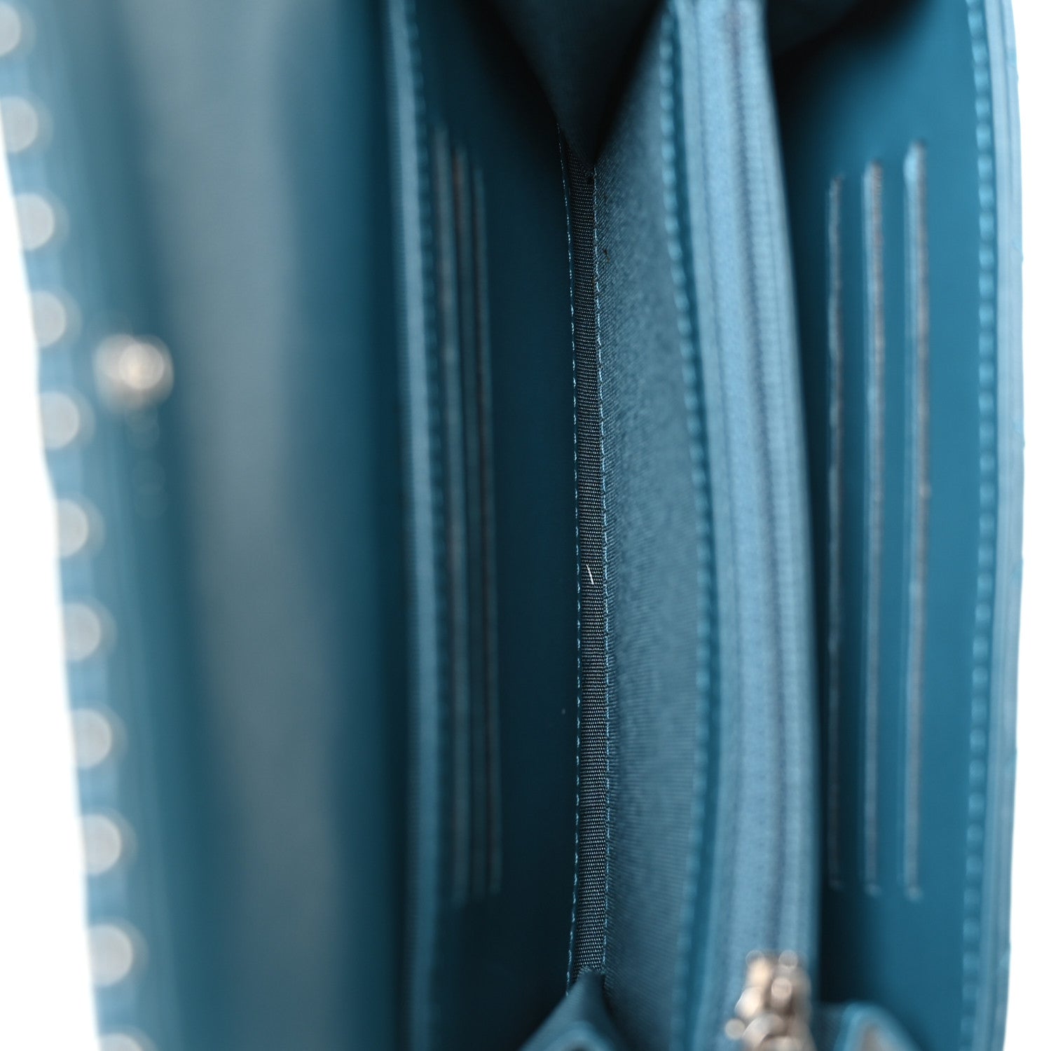 Chanel Lambskin Chevron Quilted Studded Small Flap Wallet Teal 5 of 9