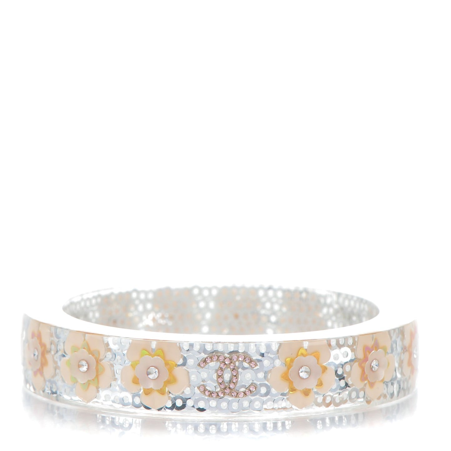Lucite Crystal Sequin Flower CC Bangle Blue