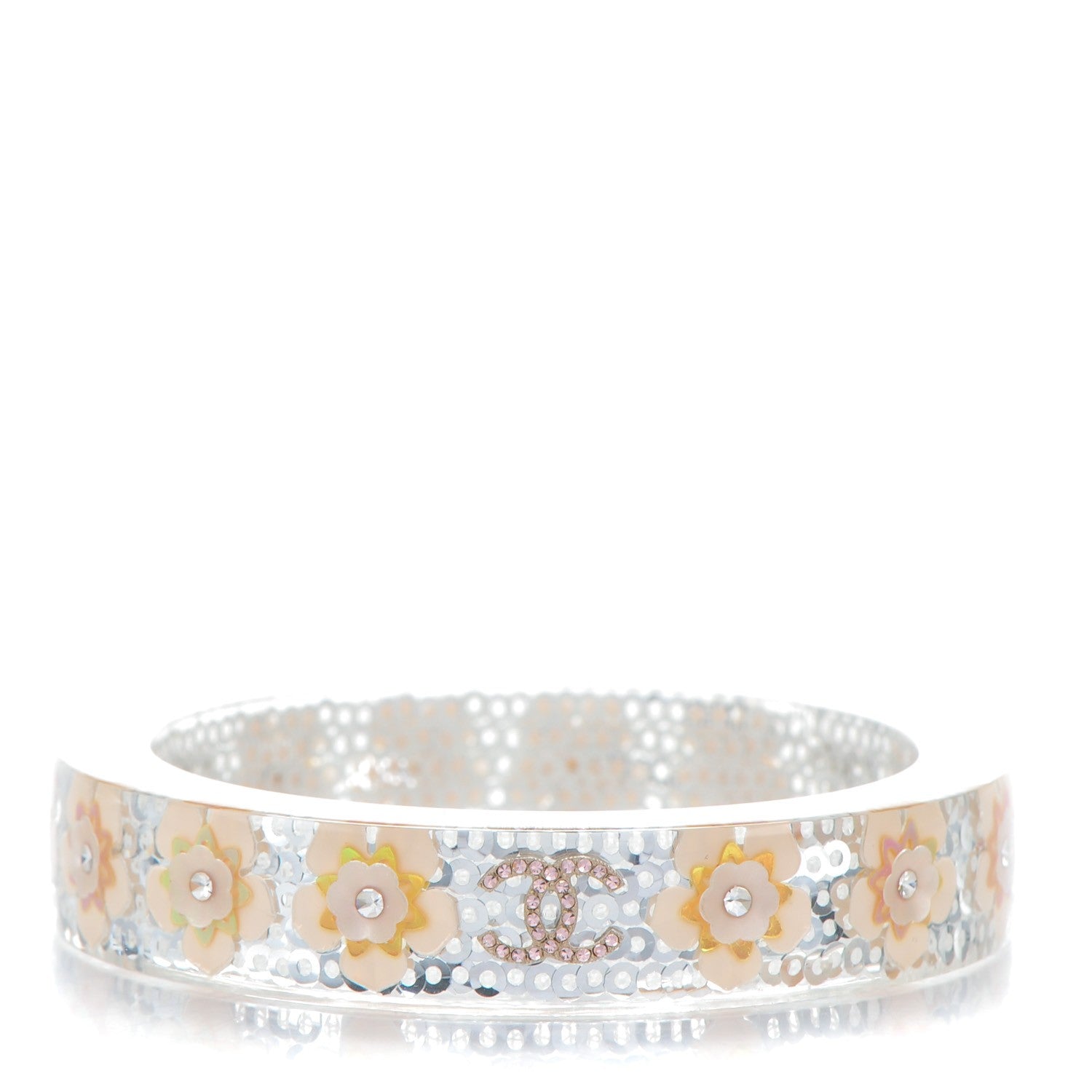 Chanel Lucite Crystal Sequin Flower CC Bangle Blue 1 of 4