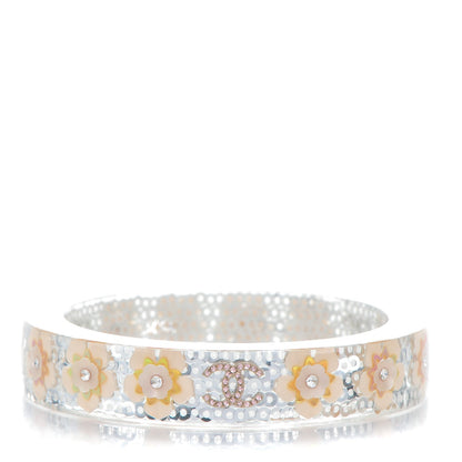 Chanel Lucite Crystal Sequin Flower CC Bangle Blue 1 of 4