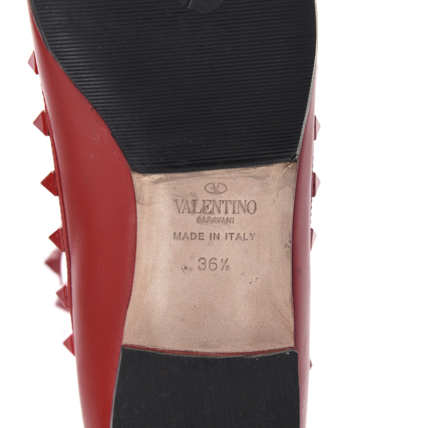 Calfskin Lacquered Monochrome Rockstud Cage Ballerina Flats 36.5 Rosso Valentino