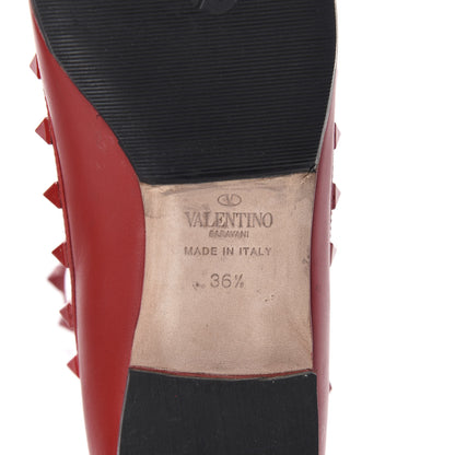 Valentino Garavani Calfskin Lacquered Monochrome Rockstud Cage Ballerina Flats 36.5 Rosso Valentino 7 of 9