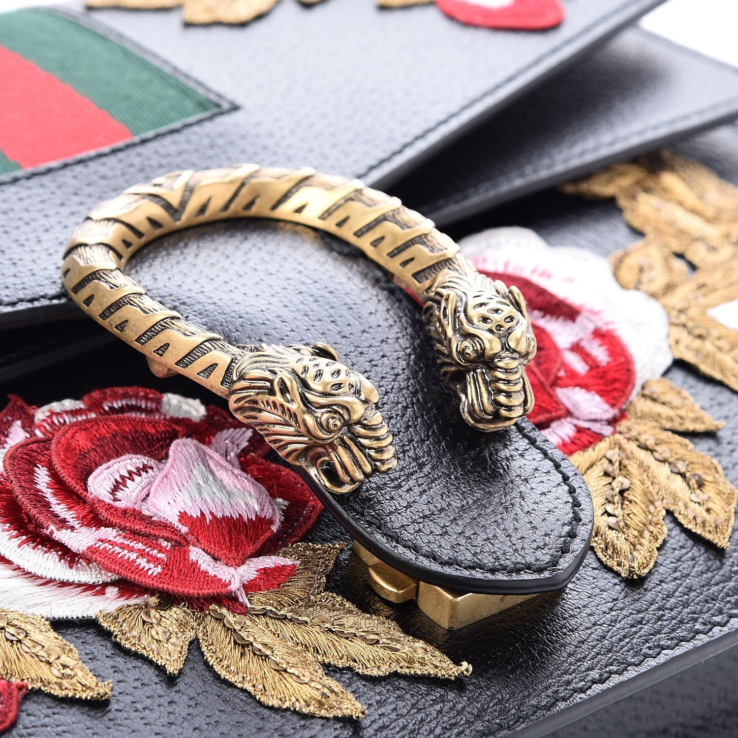 Gucci Calfskin Web Floral Embroidered Medium Dionysus Shoulder Bag Black 9 of 10