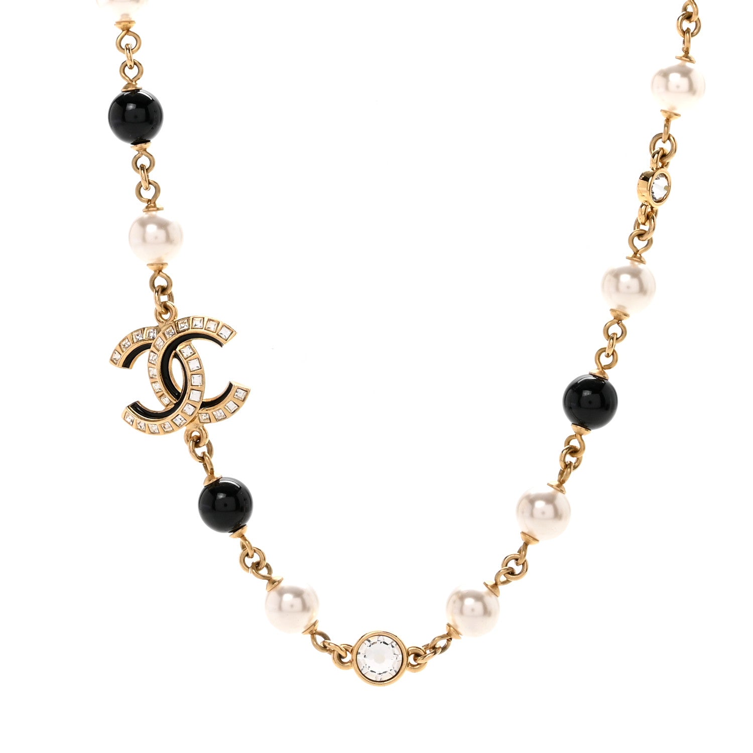 Chanel Pearl Baguette Crystal Enamel CC Short Necklace Gold Black 3 of 7