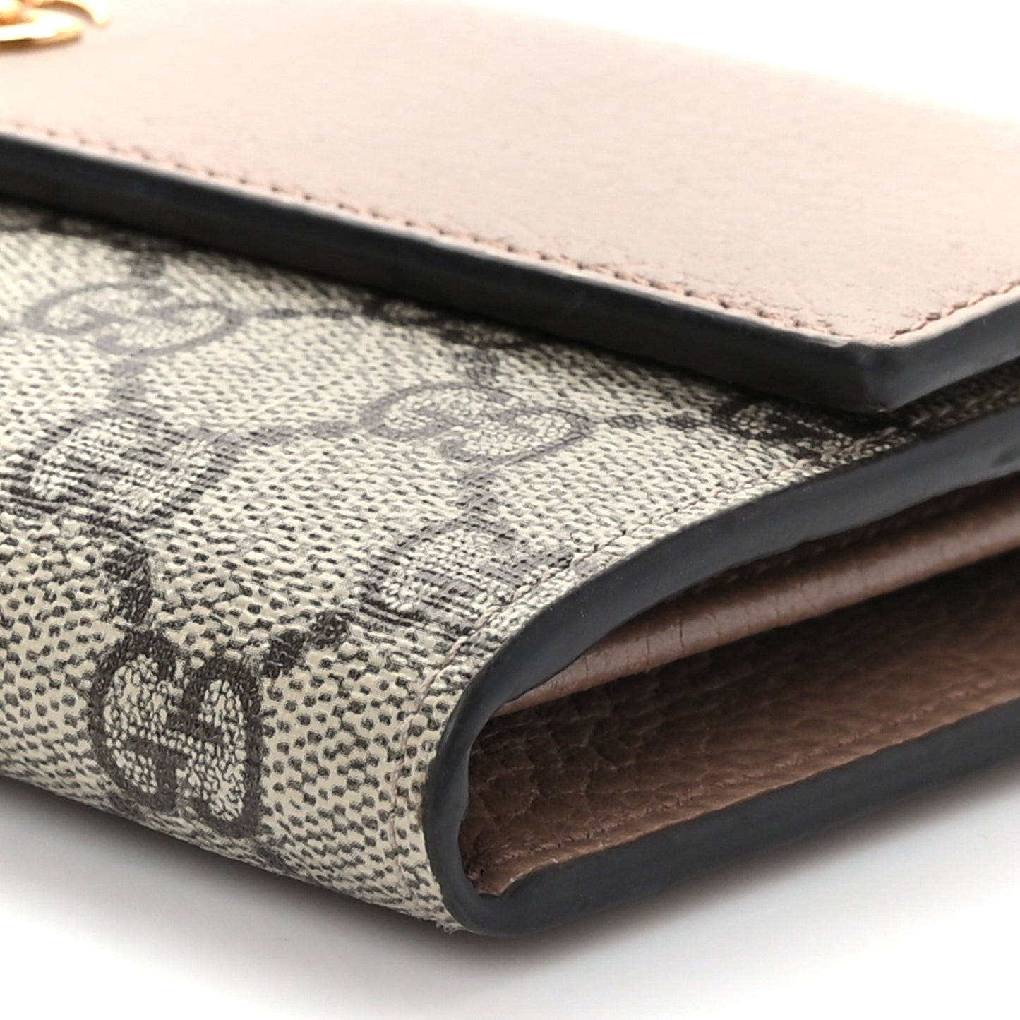 Dollar Calfskin GG Supreme Monogram GG Marmont Continental Wallet Porcelain Rose Beige Ebony