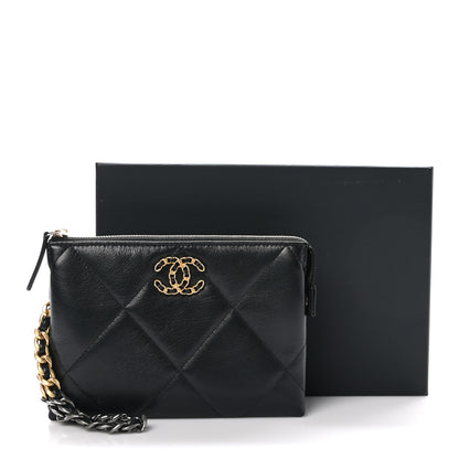 Chanel Shiny Goatskin Quilted Small Chanel 19 Pouch With Handle Black 12 of 12