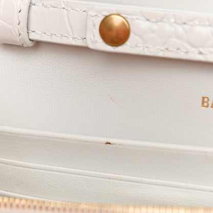 Balenciaga Shiny Calfskin Crocodile Embossed Hourglass Chain Bag White 10 of 15