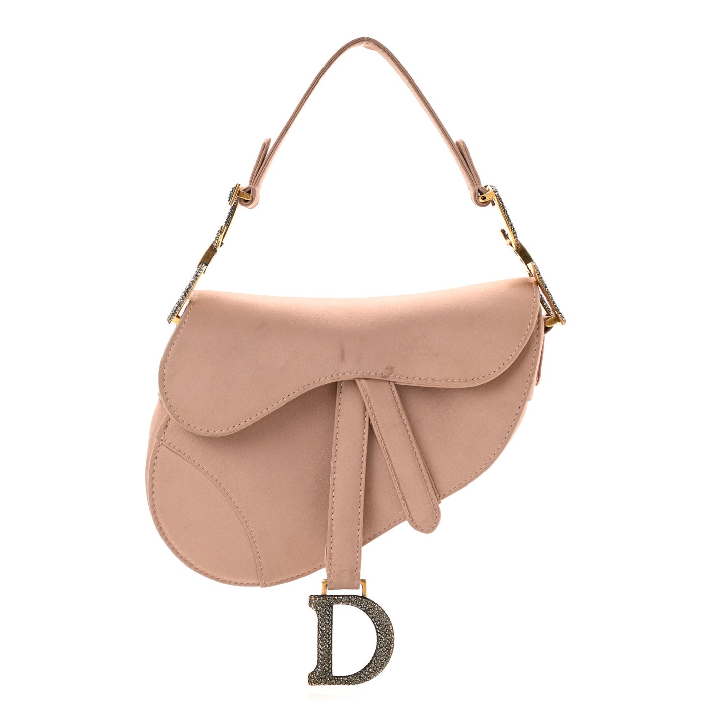 Satin Crystal Mini Saddle Bag Powder Beige
