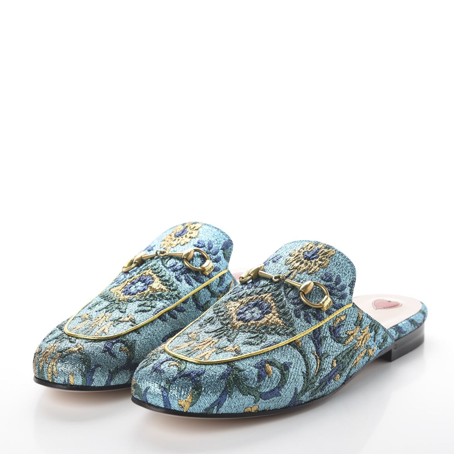 Iridescent Brocade Womens Princetown Slippers 38.5 Azure Multicolor Oro