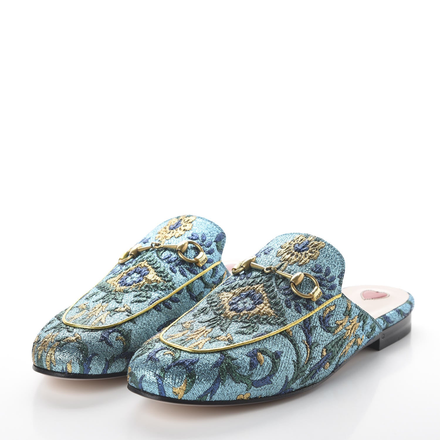 Gucci Iridescent Brocade Womens Princetown Slippers 38.5 Azure Multicolor Oro 3 of 10