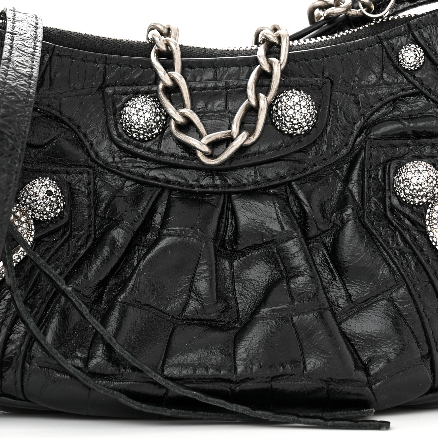 Balenciaga Extra Supple Calfskin Crystal Crocodile Embossed Le Cagole Mini Purse With Chain Black 8 of 12