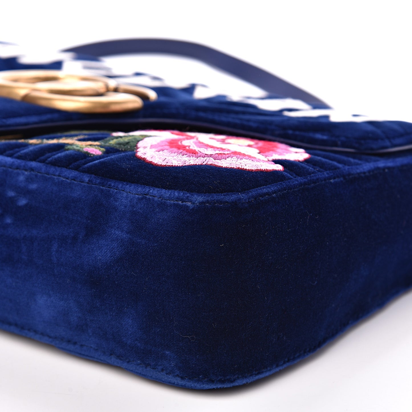Velvet Matelasse Modern Embroidered Medium GG Marmont Shoulder Bag Cobalt