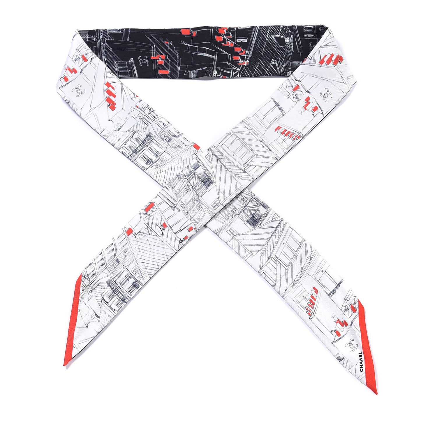 Silk Slim Bandeau Scarf Black Ecru