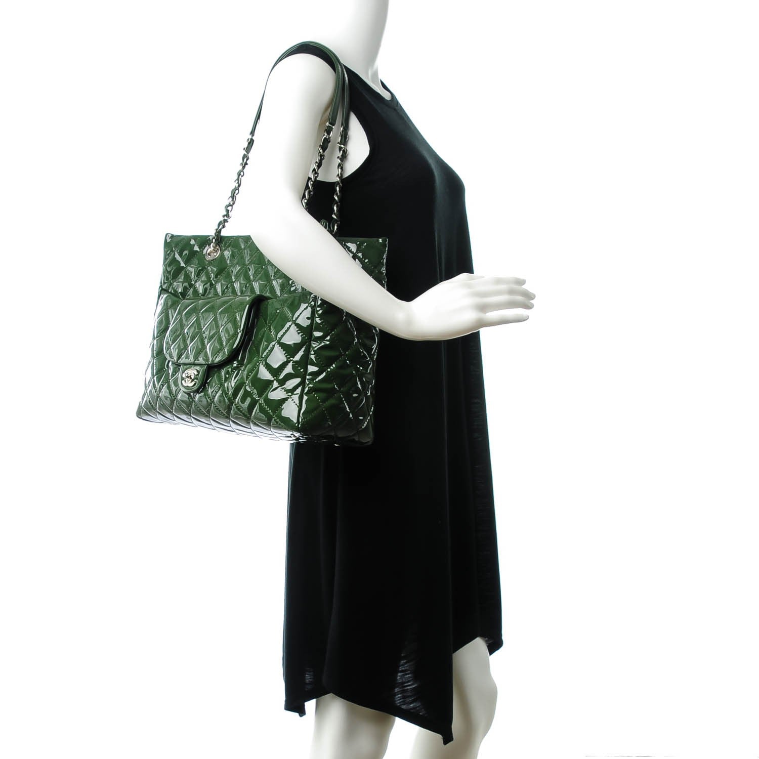 Chanel Patent Quilted Large Coco Shine Shopping Tote Dark Green 2 of 7