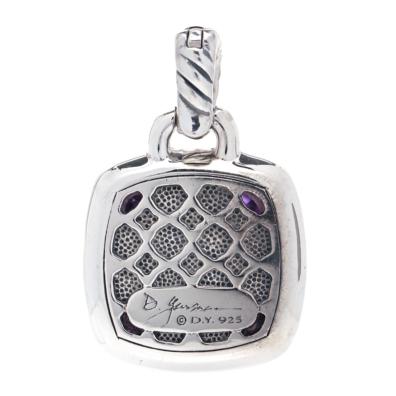David Yurman Sterling Silver Diamond Amethyst 14mm Albion Enhancer Pendant 3 of 4