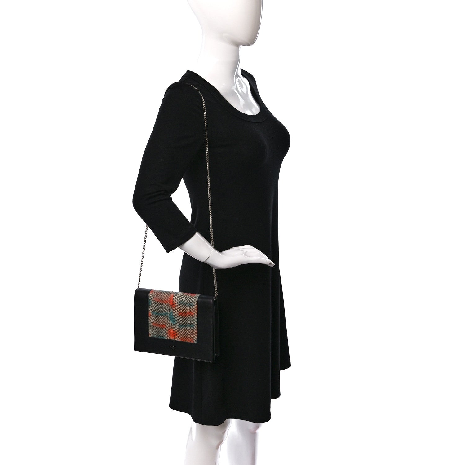 Celine Snakeskin Smooth Lambskin Frame Evening Chain Clutch Black Multicolor 2 of 10