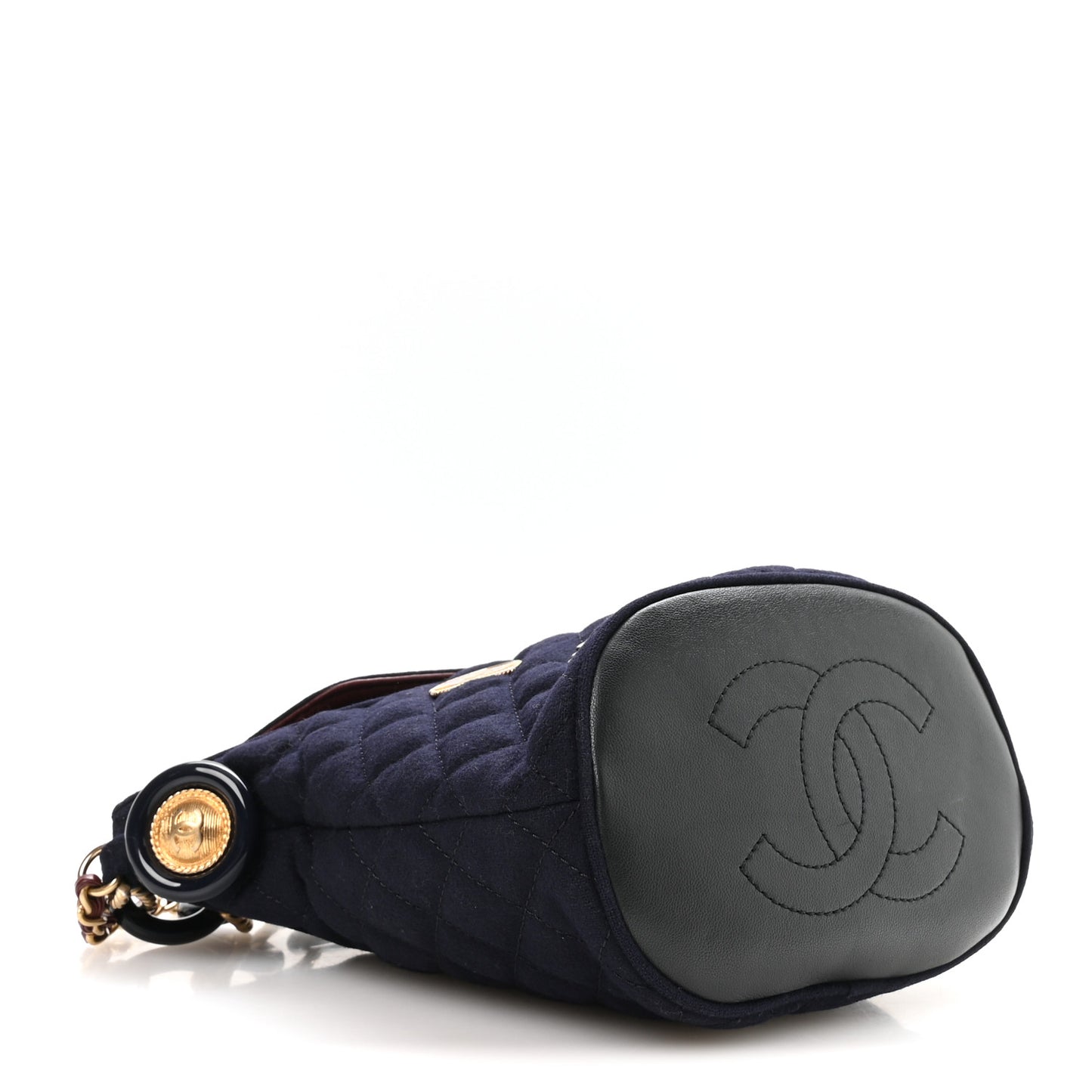 Wool Lambskin Quilted Paris Hamburg Charms Bucket Bag Dark Navy