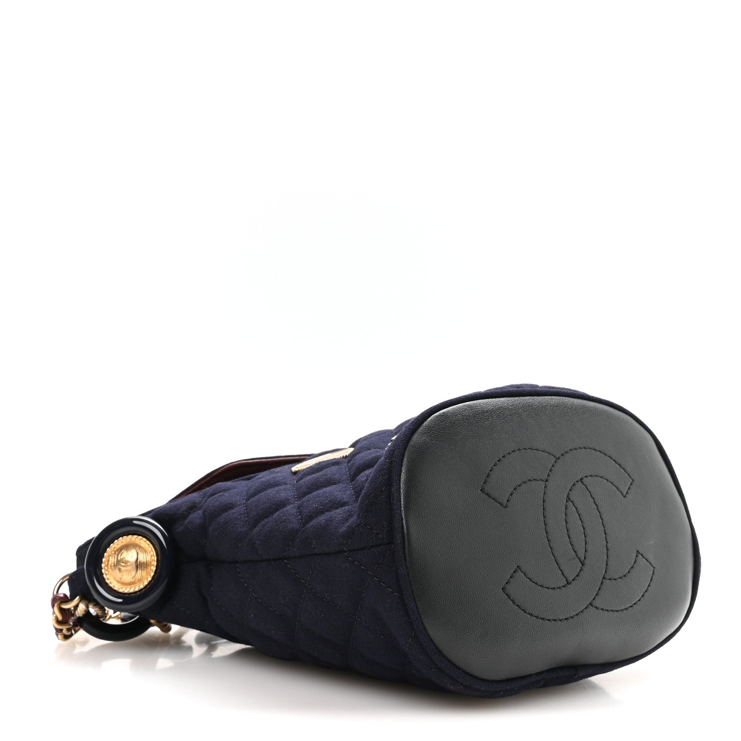 Chanel Wool Lambskin Quilted Paris Hamburg Charms Bucket Bag Dark Navy 3 of 9