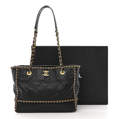 Chanel Calfskin Quilted Chain Lines Shopping Tote Black 11 of 11