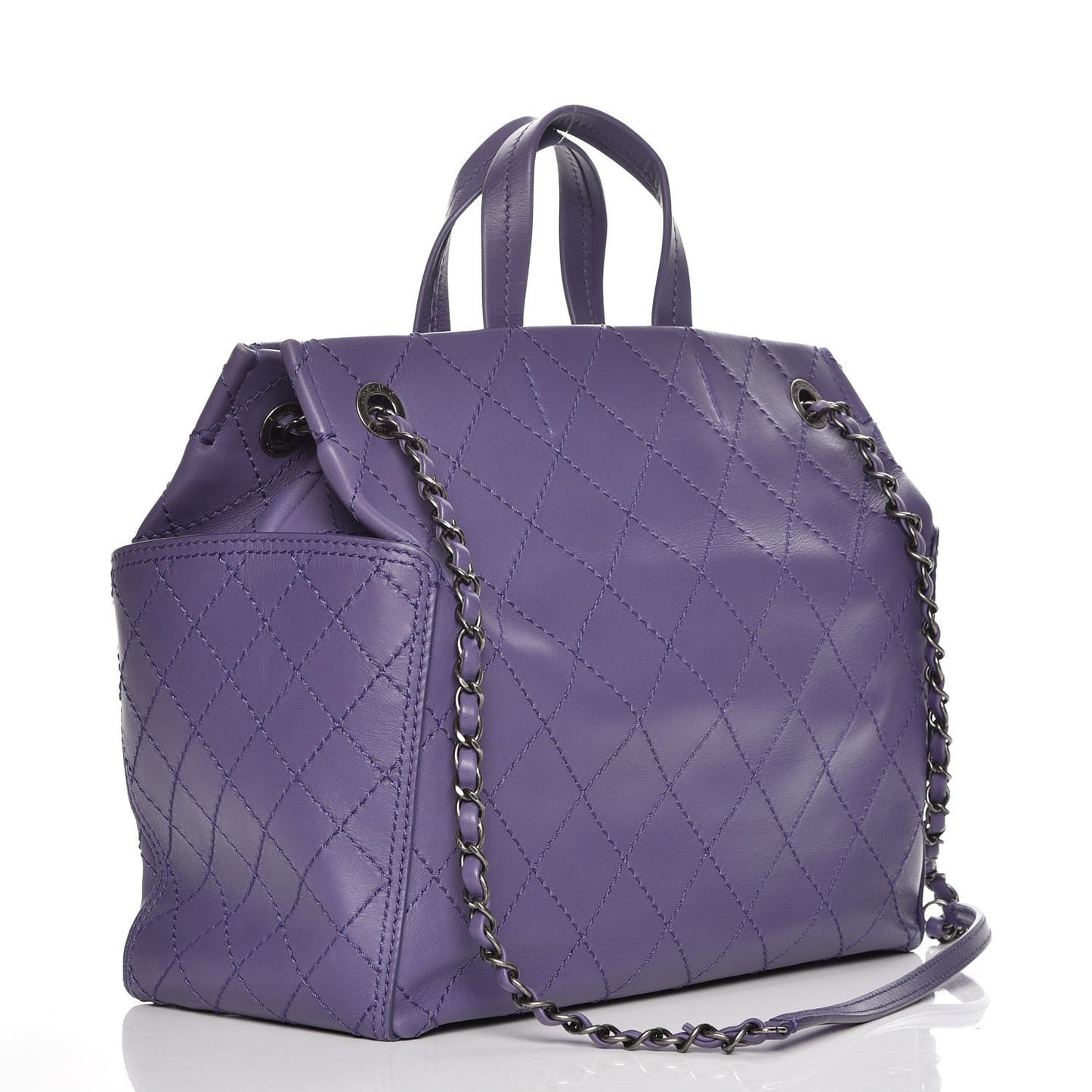 Calfskin Small CC Pocket Tote Purple