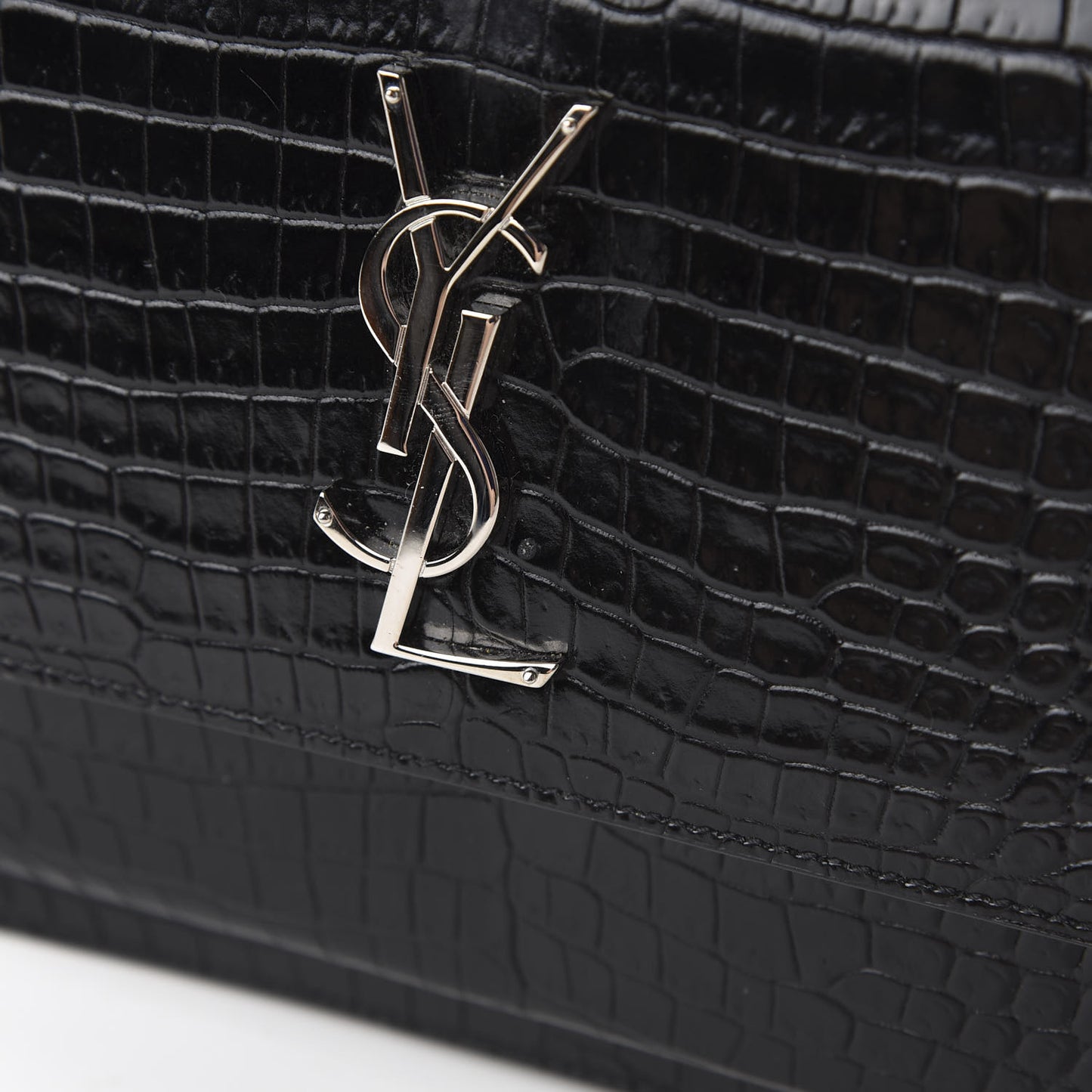 Calfskin Crocodile Embossed Medium Monogram Sunset Black
