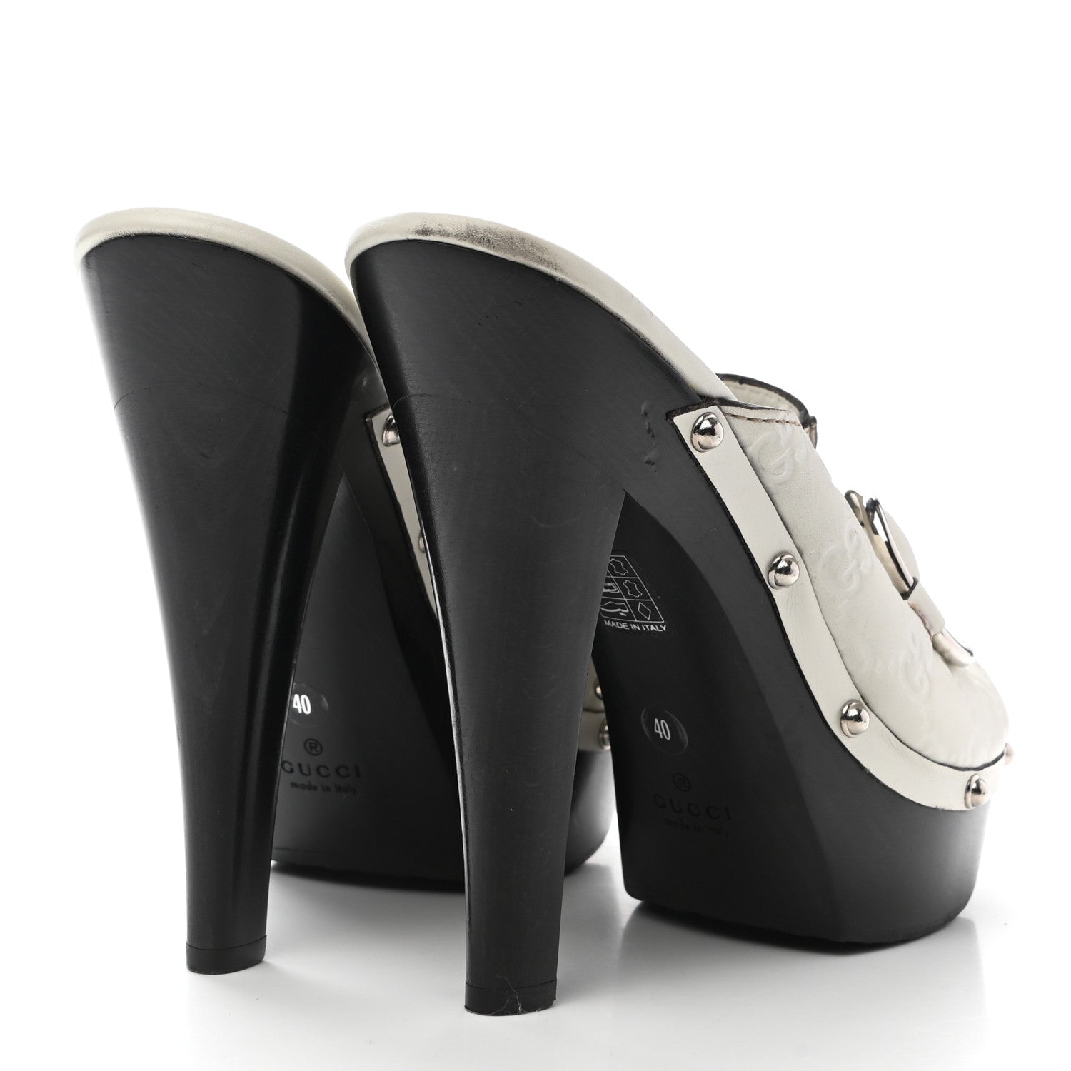 Gucci Cellarius Soft Calfskin Icon Bit Platform Clog High Heel Slide Sandals 40 Great White 4 of 9
