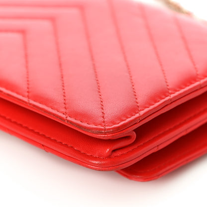 Chanel Lambskin Chevron Quilted Trendy CC Wallet On Chain WOC Red 16 of 18