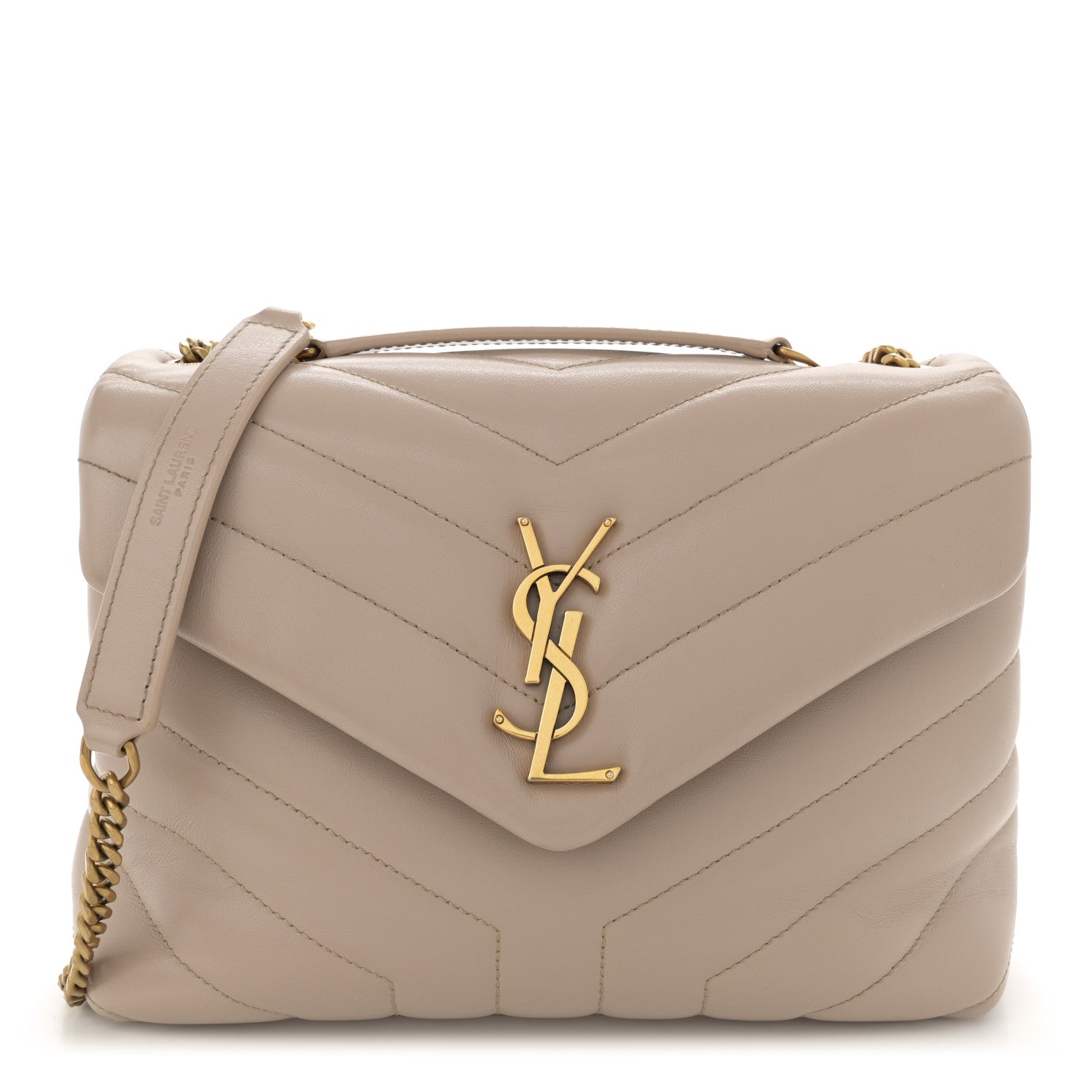Saint Laurent Calfskin Y Quilted Monogram Small Loulou Chain Satchel Taupe 1 of 12
