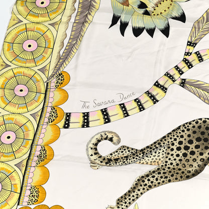 Hermes Silk The Savana Dance Wash 140 Scarf White Jaune Soufre 4 of 7