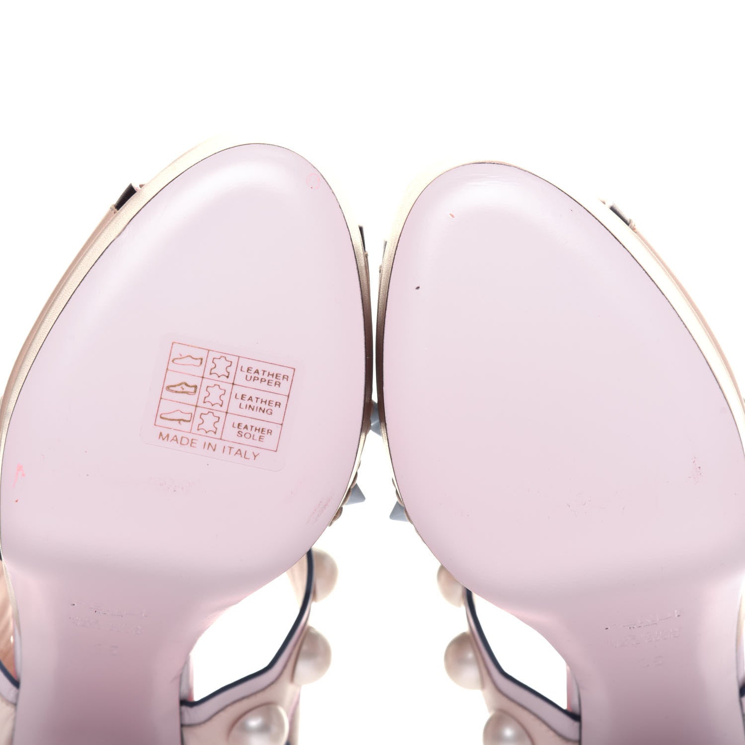 Fendi Calfskin Scalloped Pearl Studded Flower Embellished Platform Sandals 35 Beige Multicolor 14 of 14