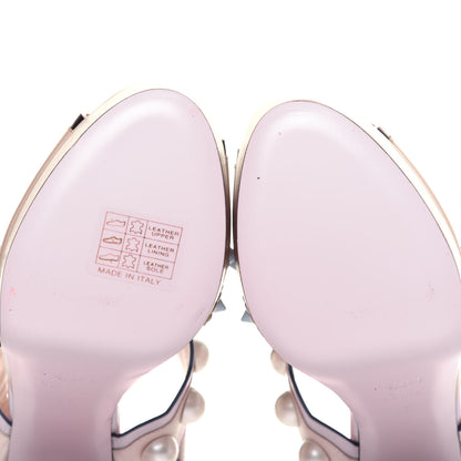 Fendi Calfskin Scalloped Pearl Studded Flower Embellished Platform Sandals 35 Beige Multicolor 14 of 14