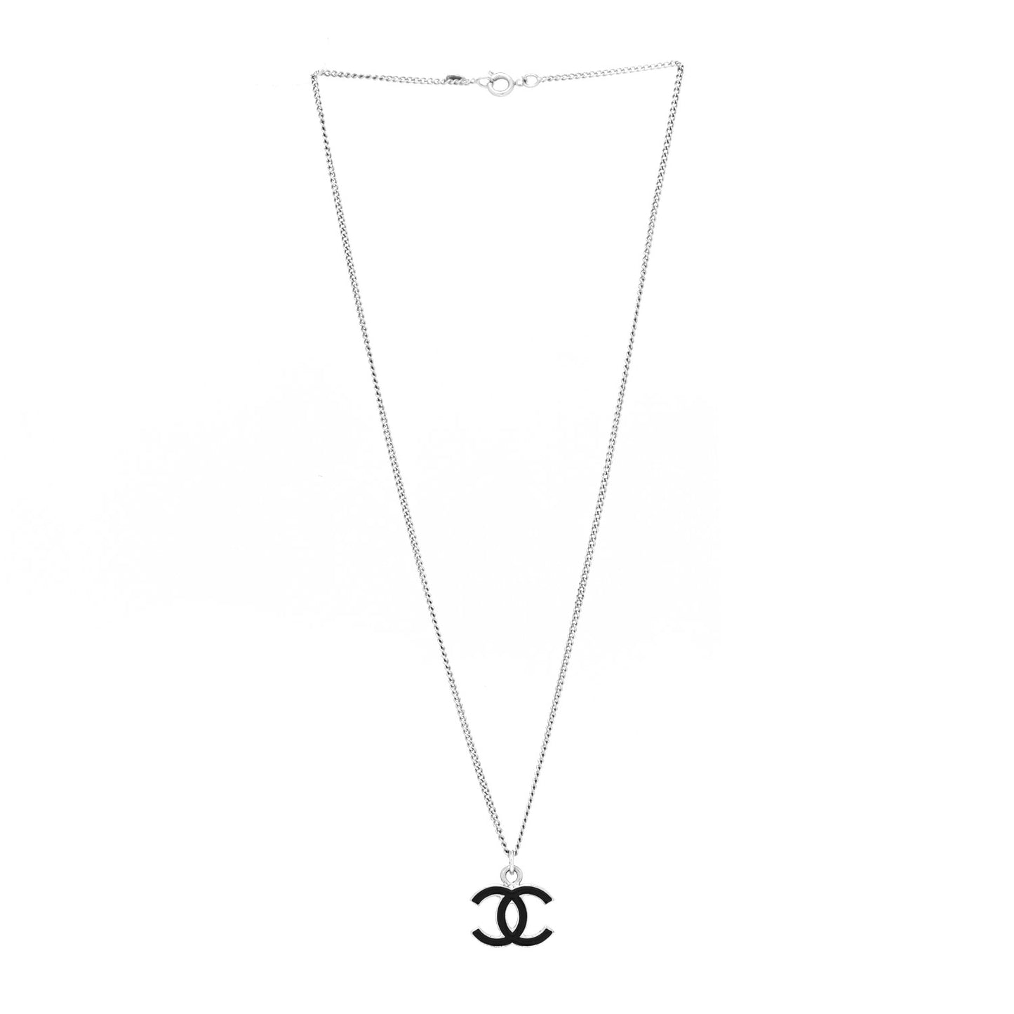 Enamel CC Necklace Black Silver