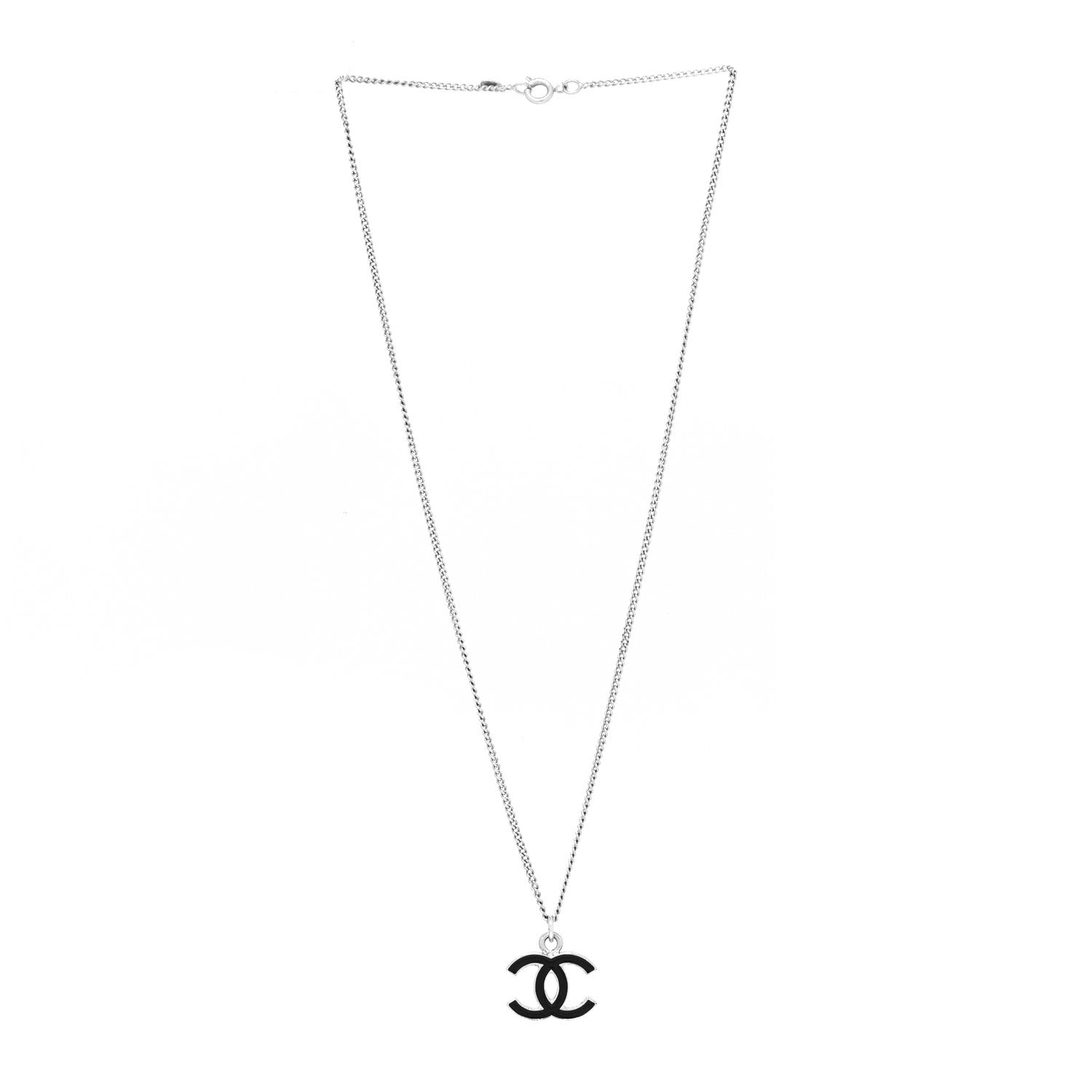 Chanel Enamel CC Necklace Black Silver 3 of 5