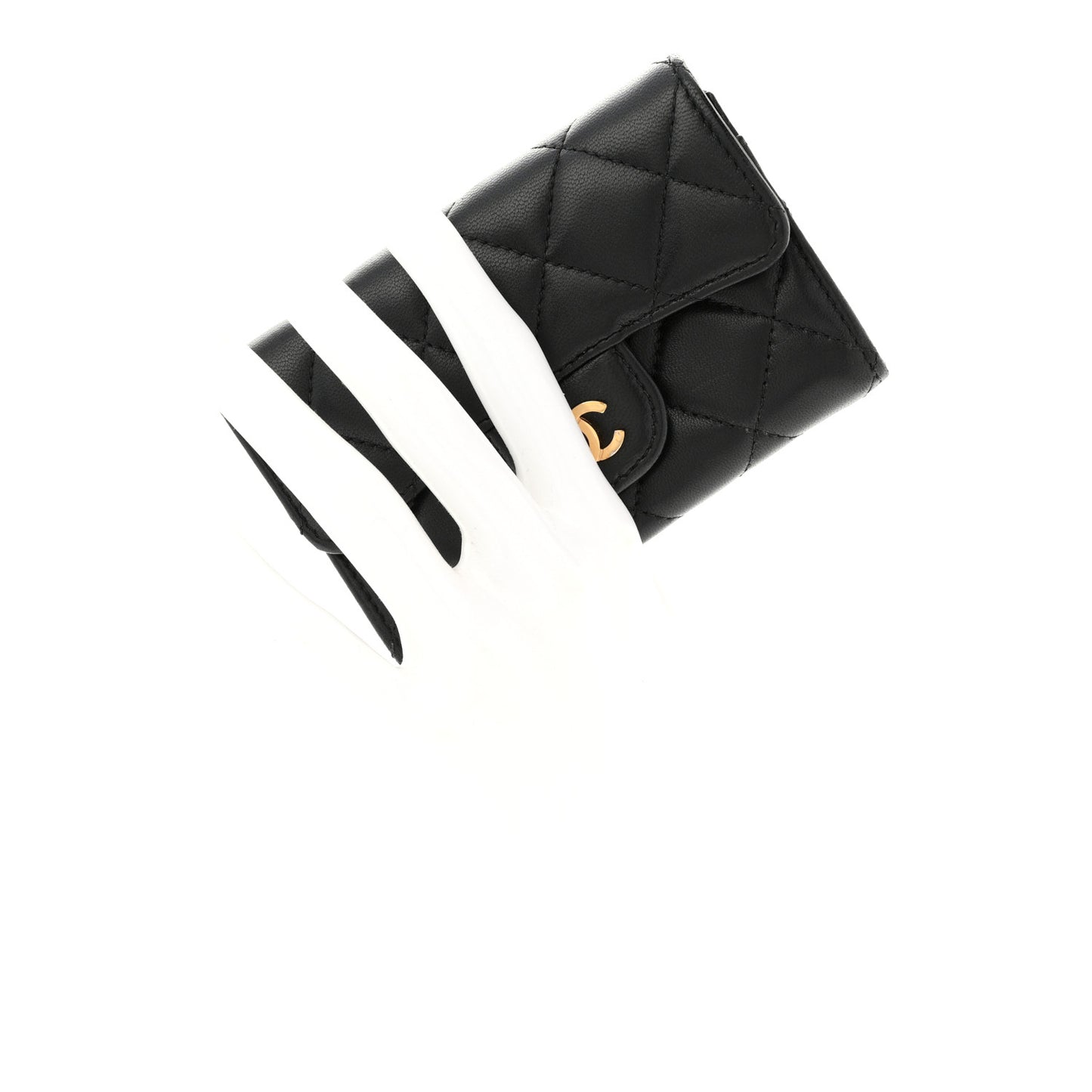 Lambskin Quilted Flap Card Holder Wallet Black