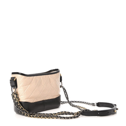 Chanel Aged Calfskin Quilted Small Gabrielle Hobo Beige Black 3 of 10