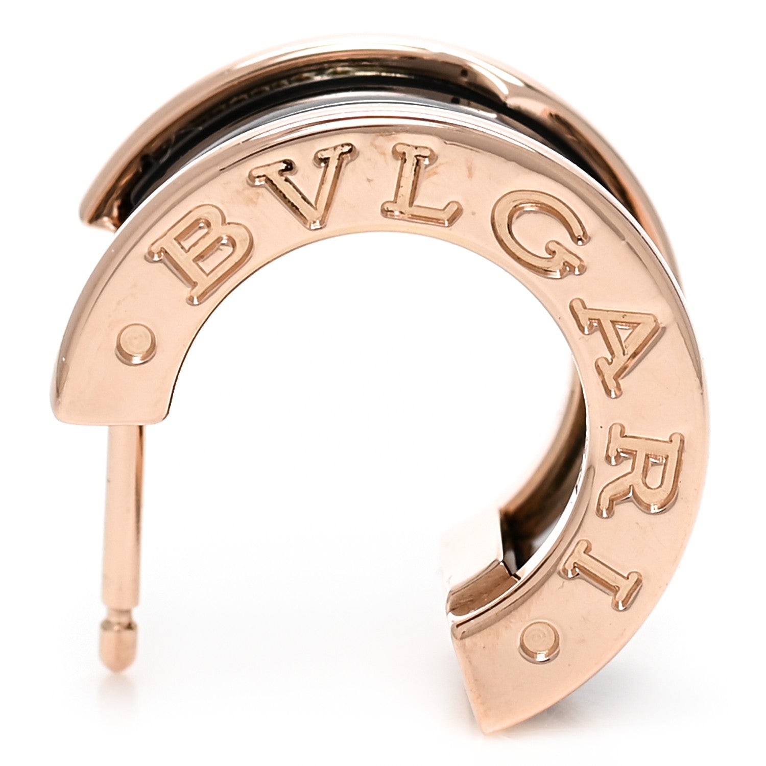 Bulgari 18K Rose Gold Black Ceramic B.Zero1 Hoop Earrings 6 of 7