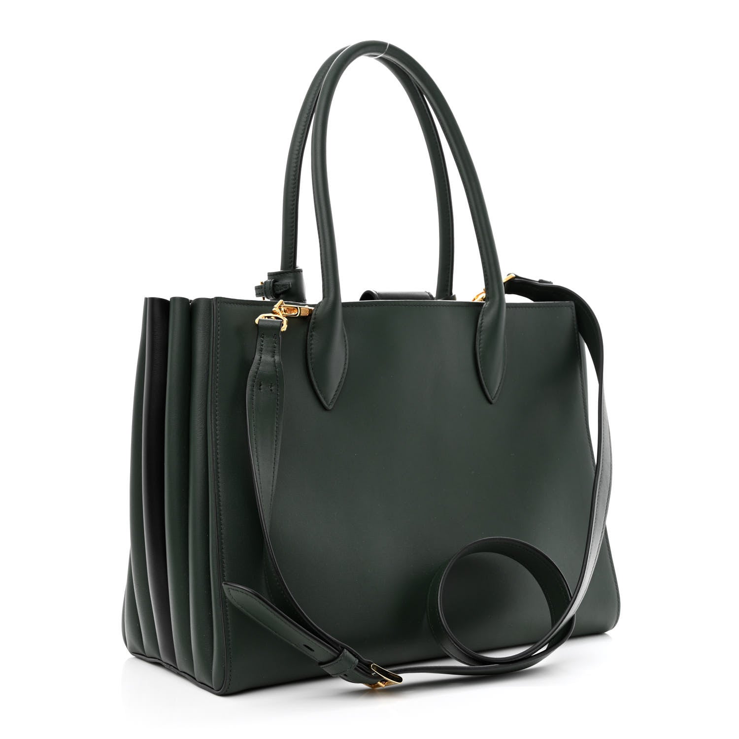 Prada City Calfskin Medium Colorblock Bibliothèque Tote Green Black 3 of 12