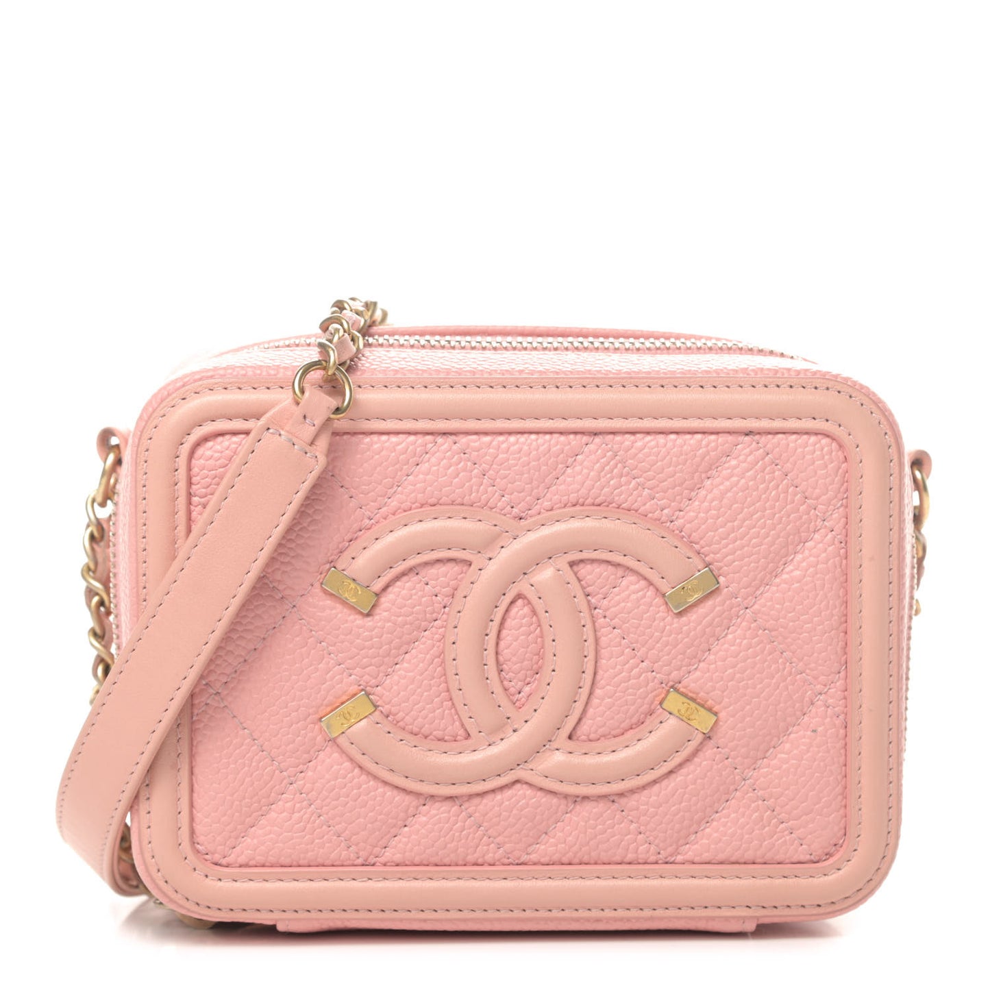 Caviar Quilted Filigree Vanity Clutch With Chain Pink