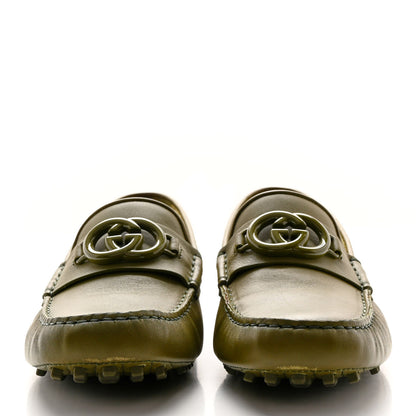 Gucci Soft Clove Calfskin Monochrome Mens Interlocking G Driver Loafers 7 Juniper Green 2 of 16
