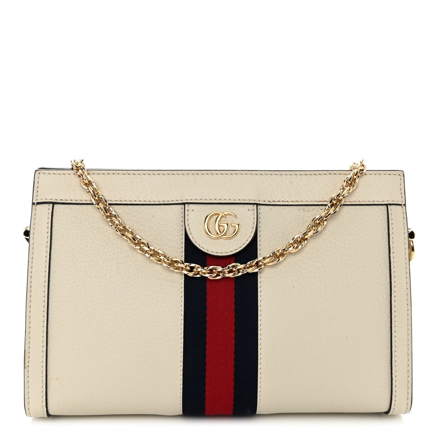 Textured Calfskin Web Small Ophidia Chain Shoulder Bag Mystic White