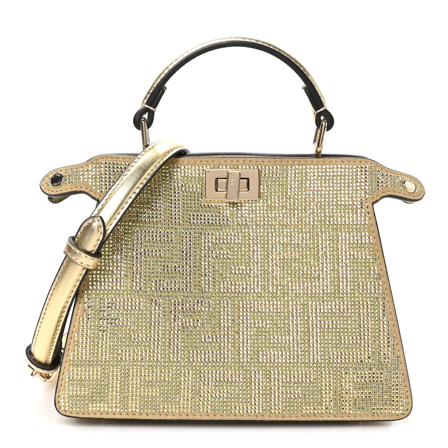 Fendi Crystal Vitello Laminato FF Petite Peekaboo I SEE U Satchel Crystal Platinum Light Gold 1 of 9