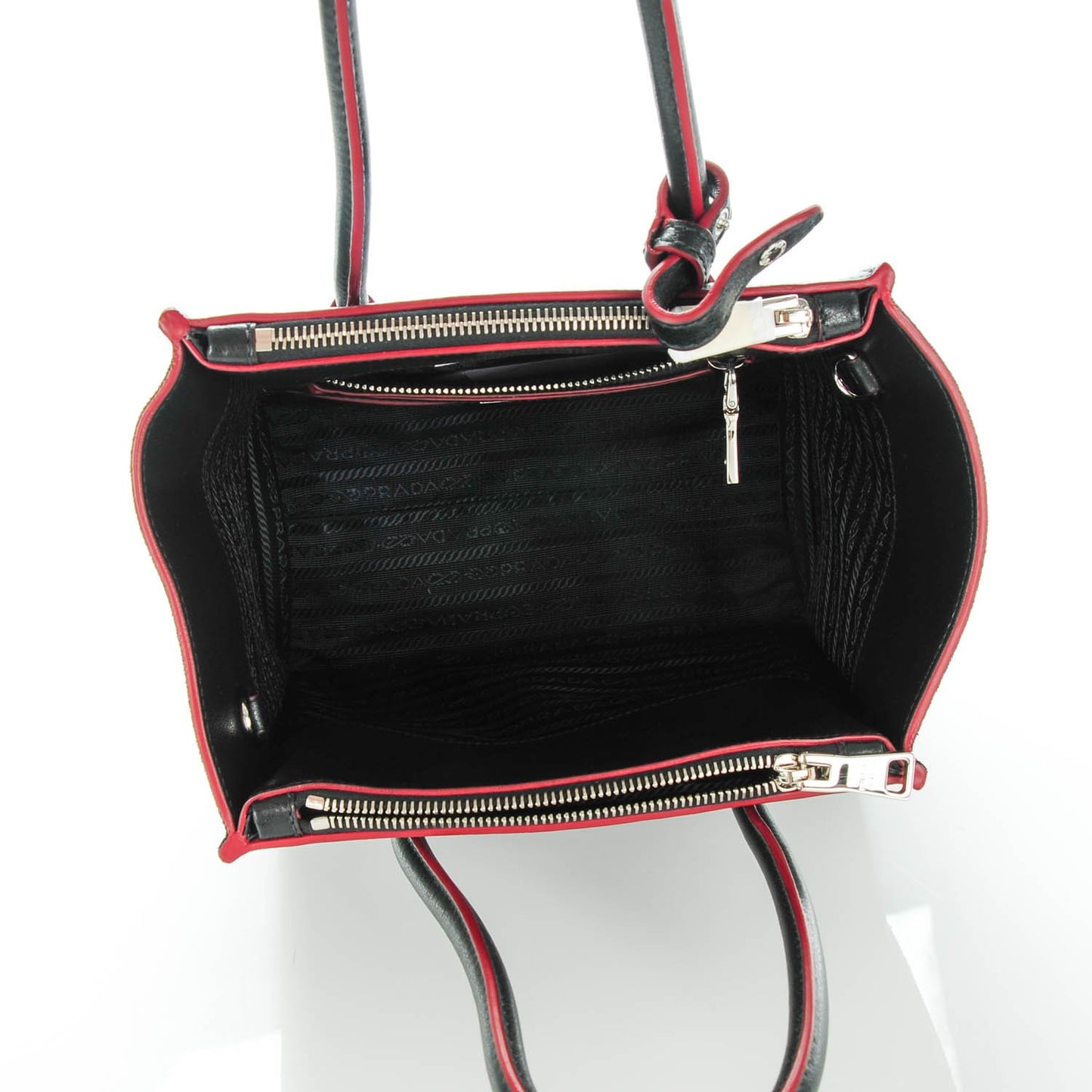 Glace Calf Scamosciato Suede Mini Twin Pocket Tote Black Rosso